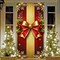Merry Christmas Door Cover 35x71 Christmas Gift Box Present Hanging Banner Decoration Winter Holiday Bow Window Door Cover Red and Gold Stripes Ornaments New Year Party Home Wall Outdoor ​